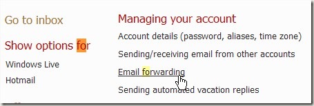 email forwarding options hotmail